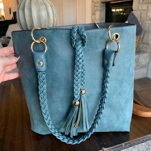 Turquoise/gray reversible bag